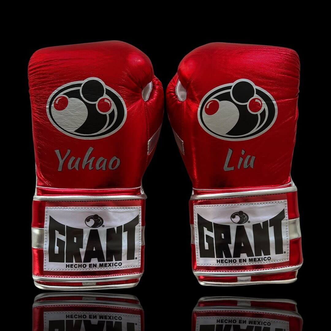 Grant Red/White/Silver Leather Boxing Gloves Custom Fit Training Back View