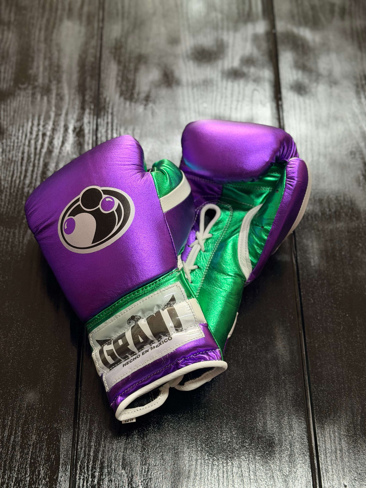 Grant Boxing Gloves Purple/Green/White Leather Training Gloves