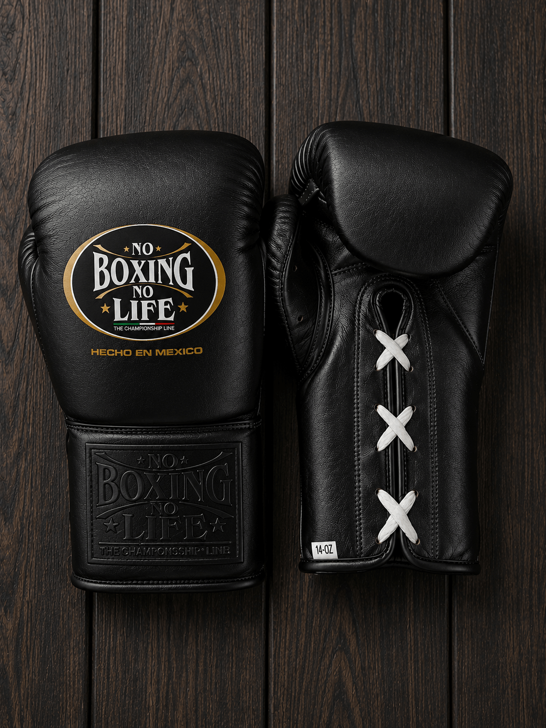 No Boxing No Life Black Leather Boxing Gloves Classic Design Pair