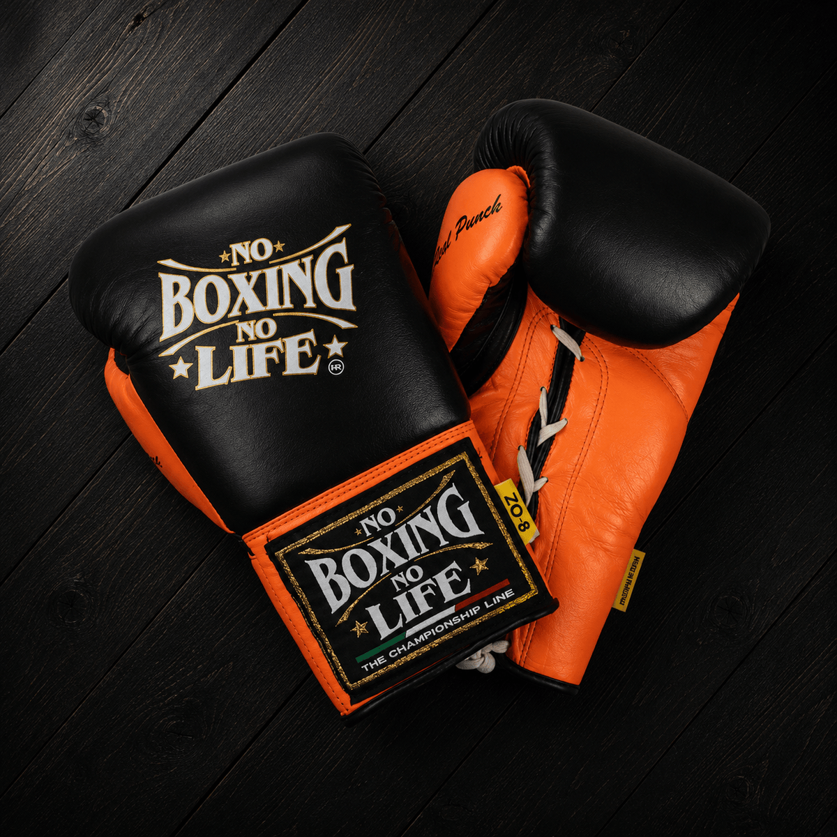 No Boxing No Life Gloves Black/Orange Leather Training Gloves for Sparring