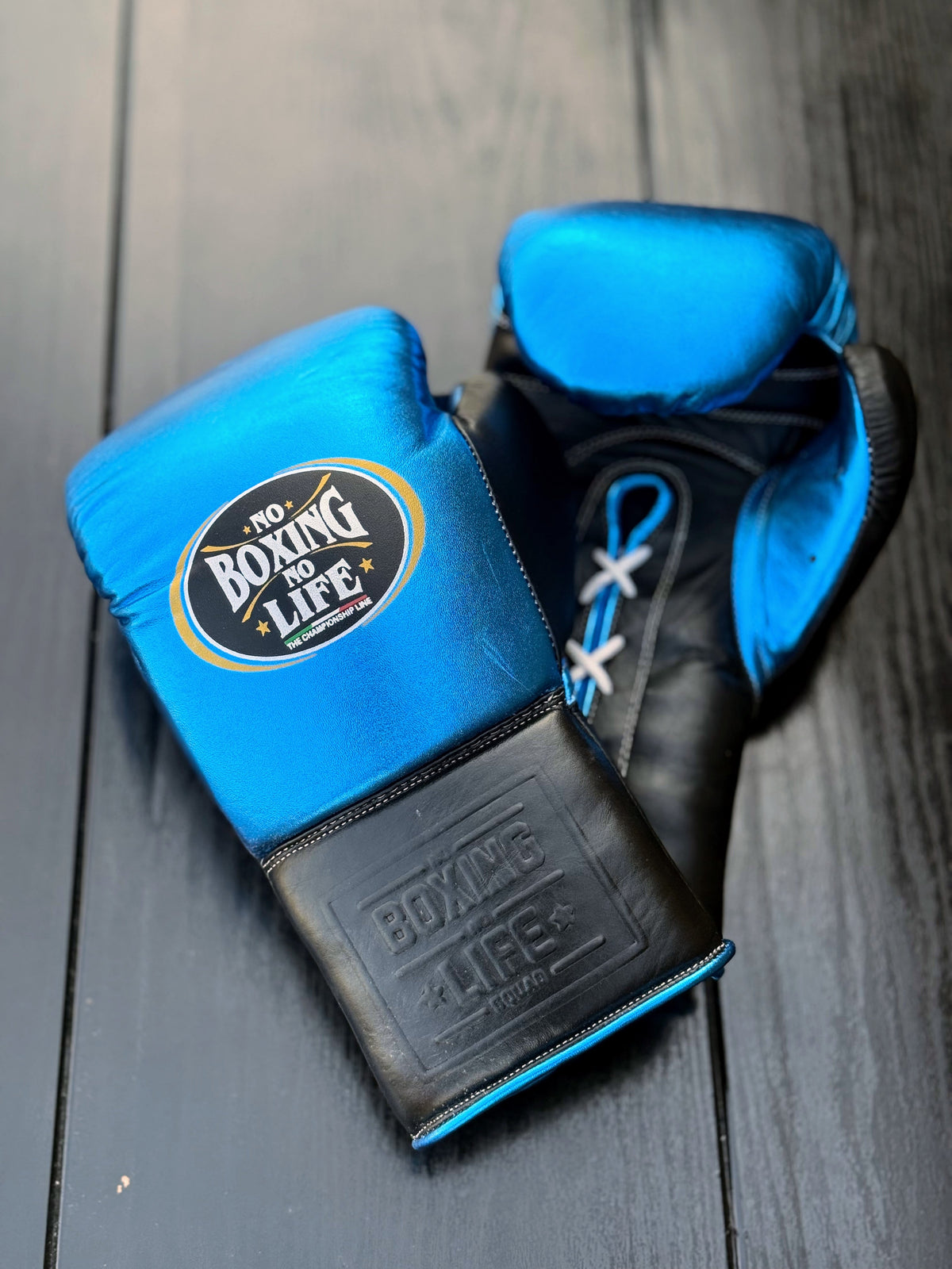 No Boxing No Life Gloves Blue/Black Leather Training Gloves for Boxing