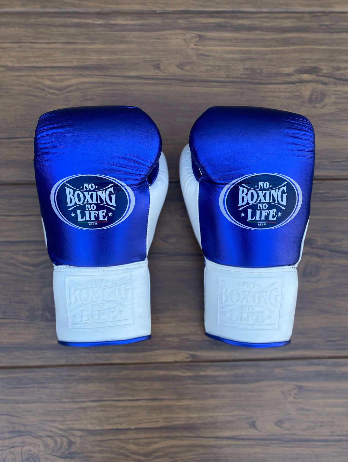 No Boxing No Life Gloves Blue/White Lace Up Gloves Back View