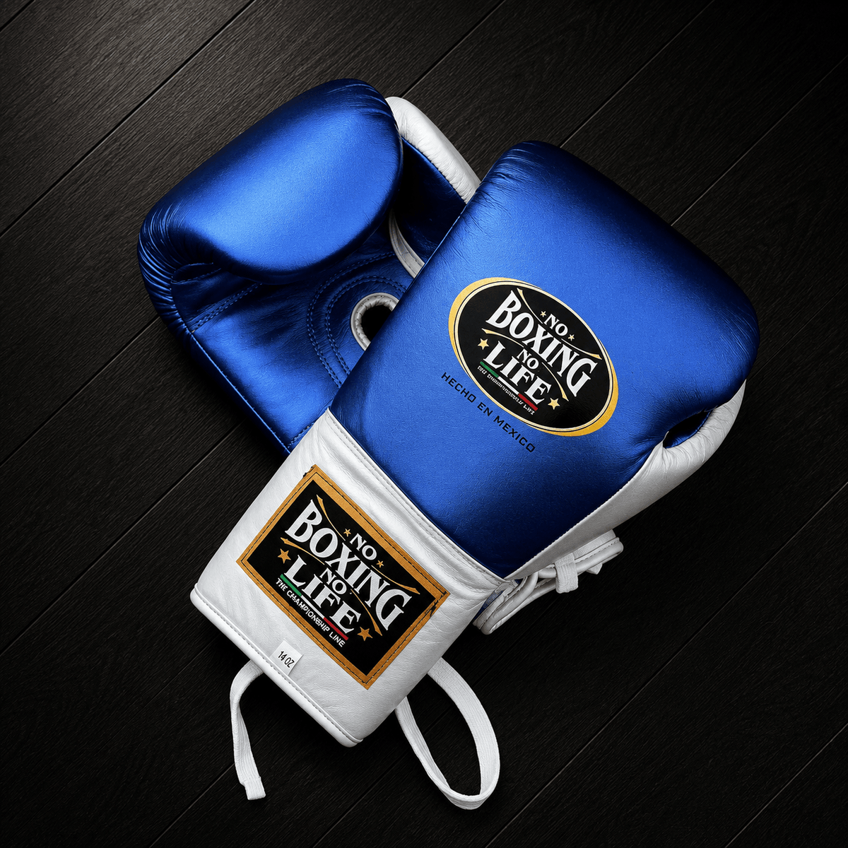 No Boxing No Life Gloves Blue/White Leather Gloves Back View