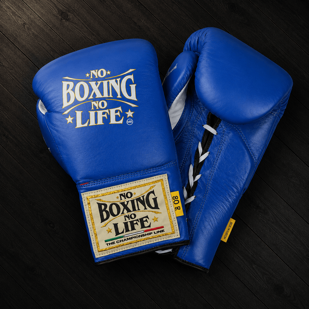 No Boxing No Life Gloves Blue/White Padded Leather Training Gloves