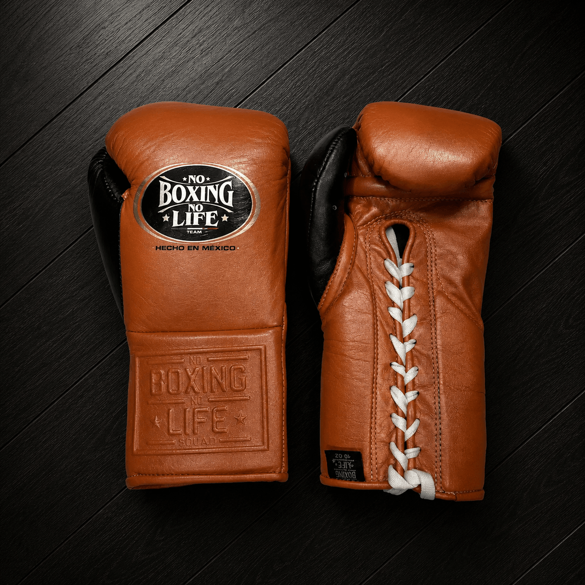 No Boxing No Life Gloves Brown/Black Padded Leather Training Gloves