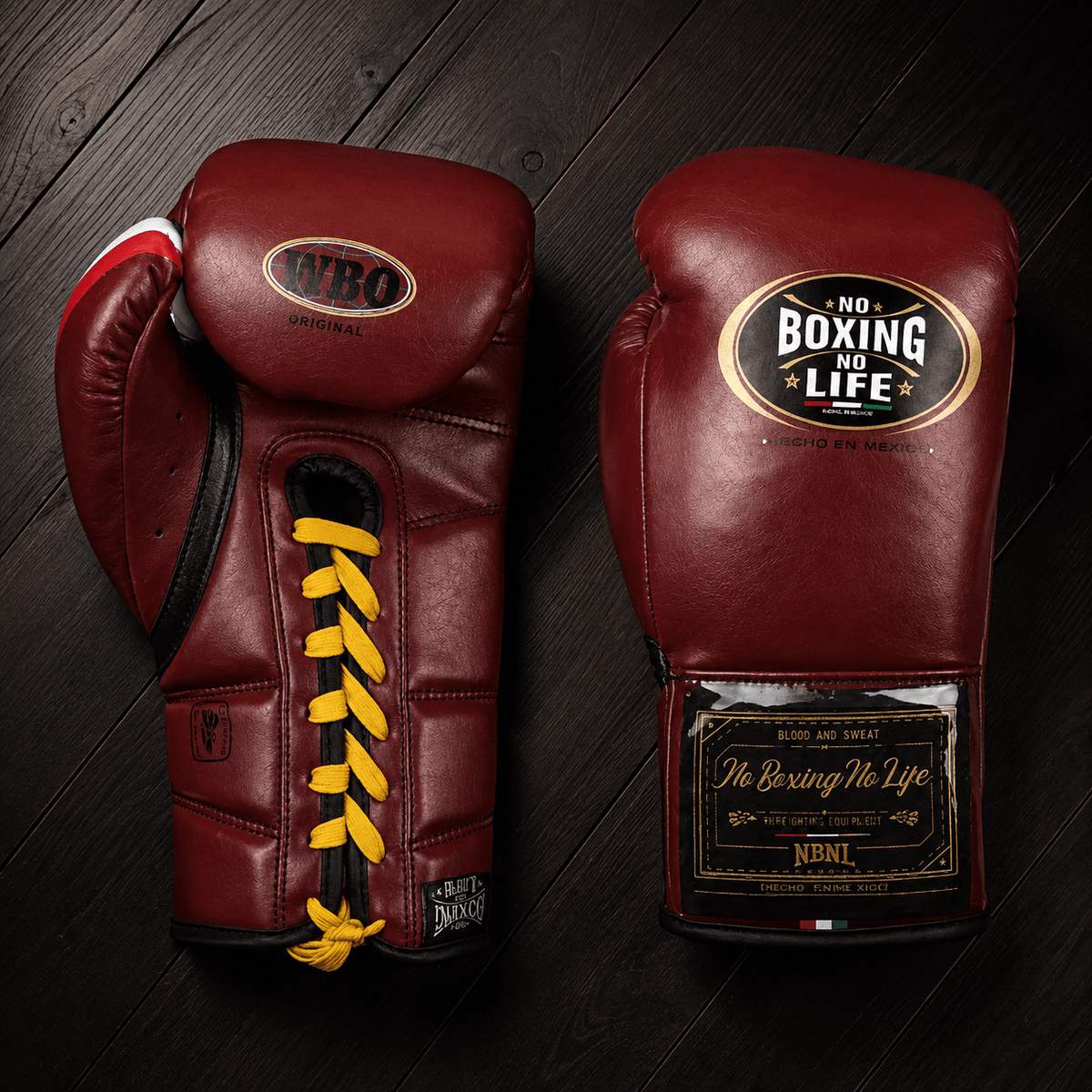 No Boxing No Life Gloves Burgundy/Black Training Gloves with Secure Wrist Strap