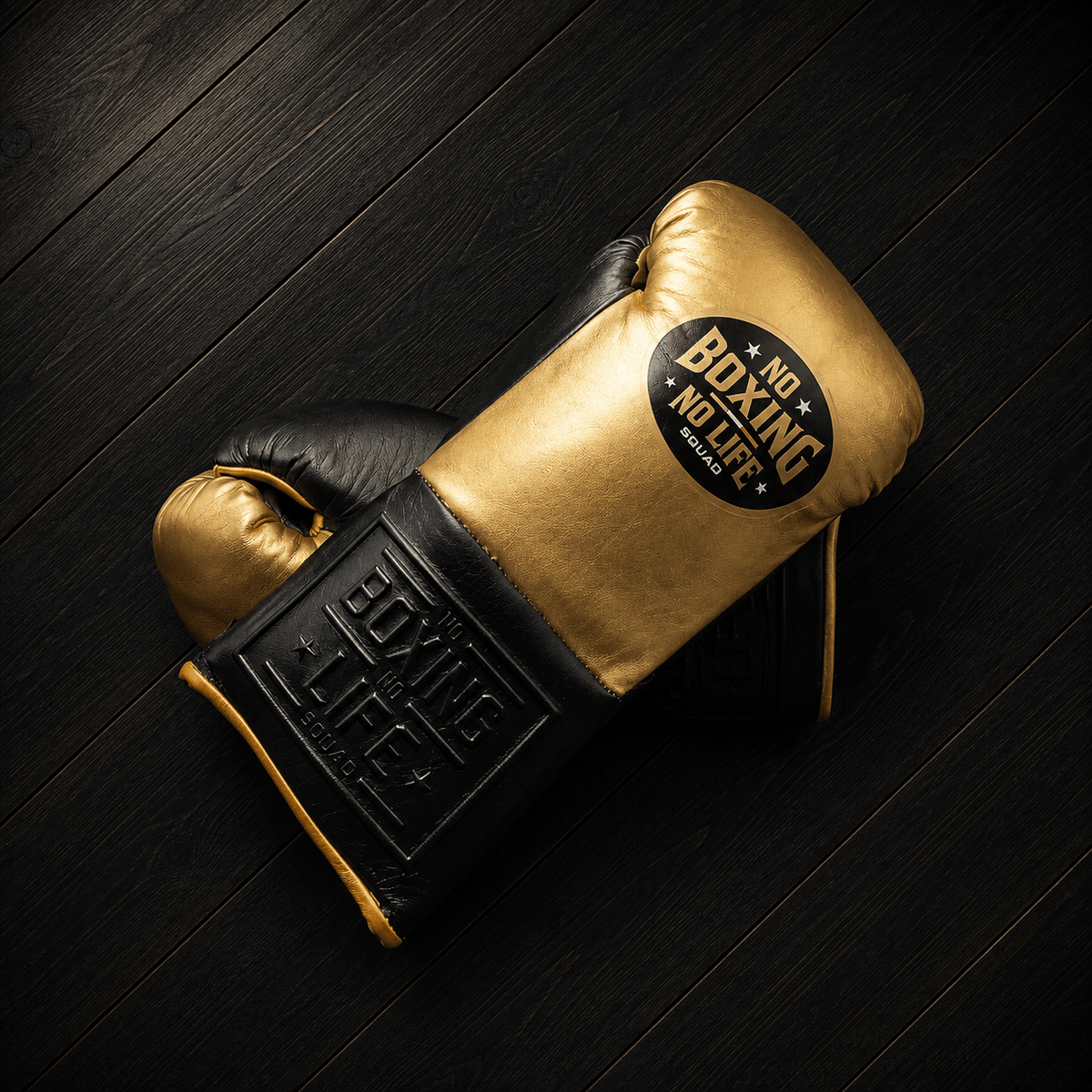 No Boxing No Life Gloves Gold/Black Leather Training Gloves for Heavy Training