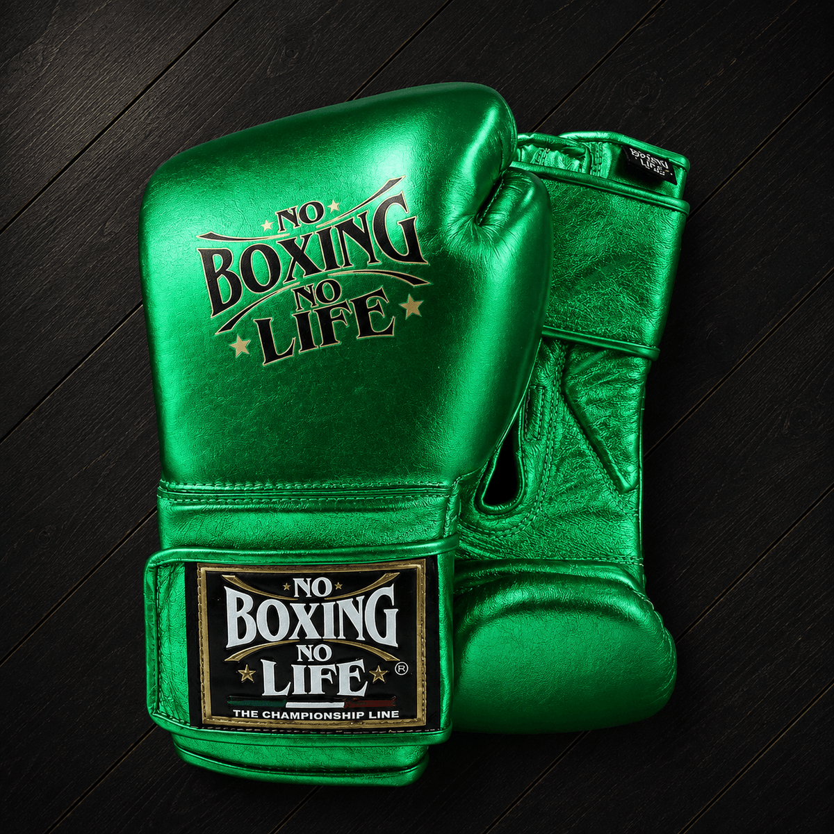 No Boxing No Life Gloves Green Curved Leather Gloves Back View