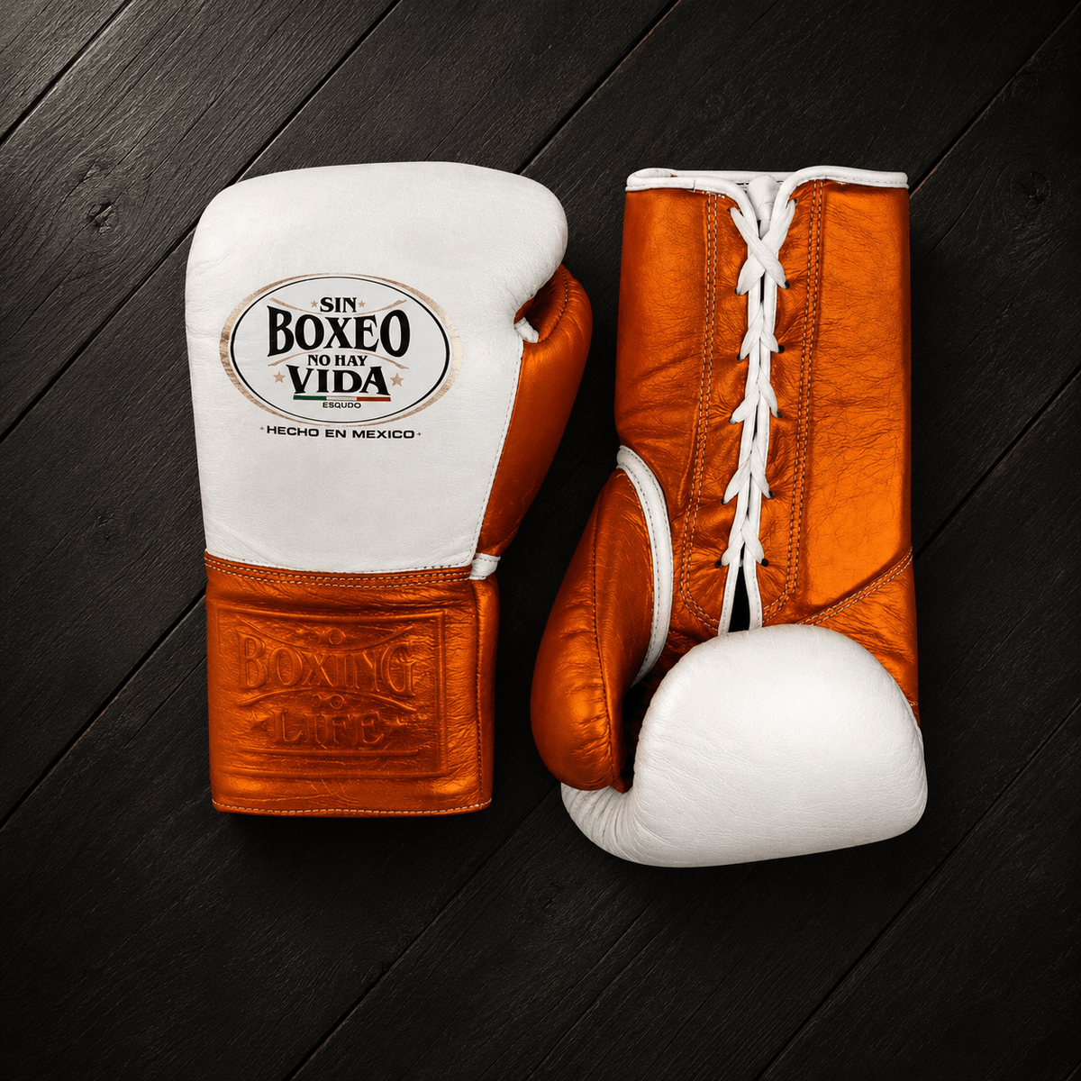No Boxing No Life Gloves White/Orange Curved Leather Gloves for MMA Training