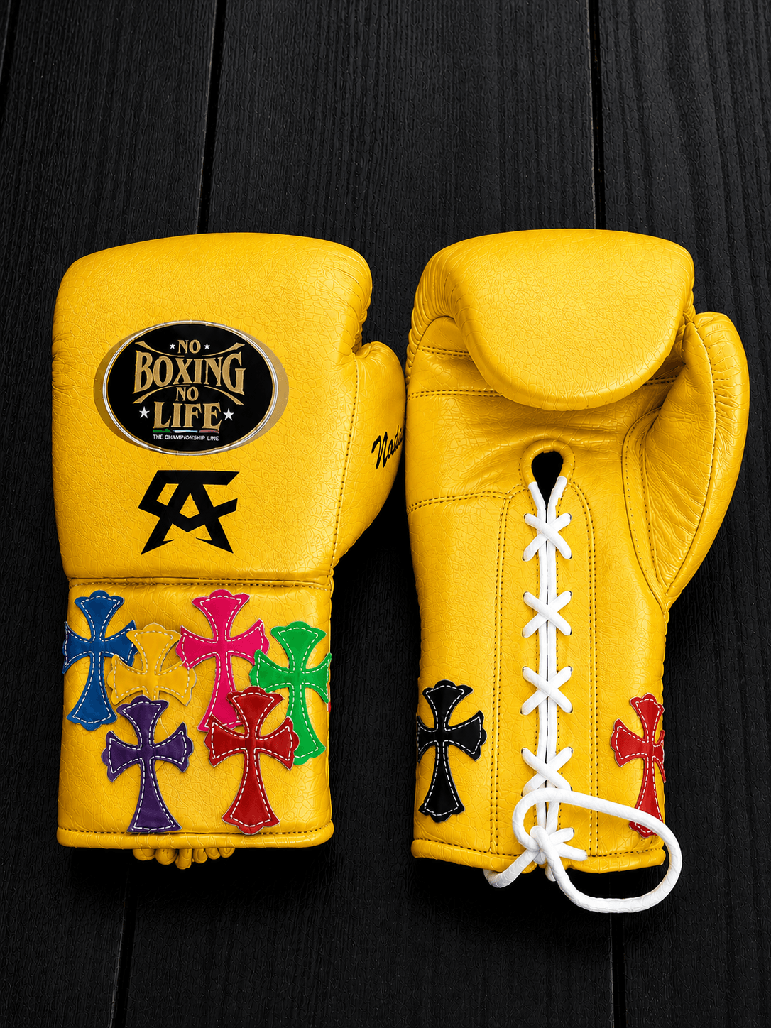 No Boxing No Life Boxing Gloves Yellow 14oz Leather Training Gloves