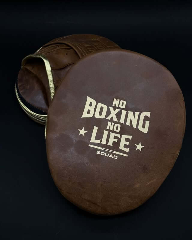 No Boxing No Life Punching Mitts Brown/Gold Leather Focus Mitts for Pad Work