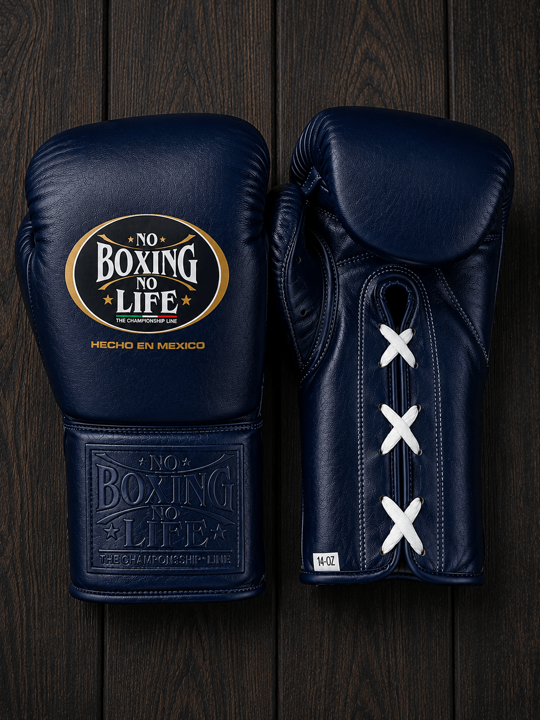 No Boxing No Life Boxing Gloves Dark-Blue on Hands Training Action Shot