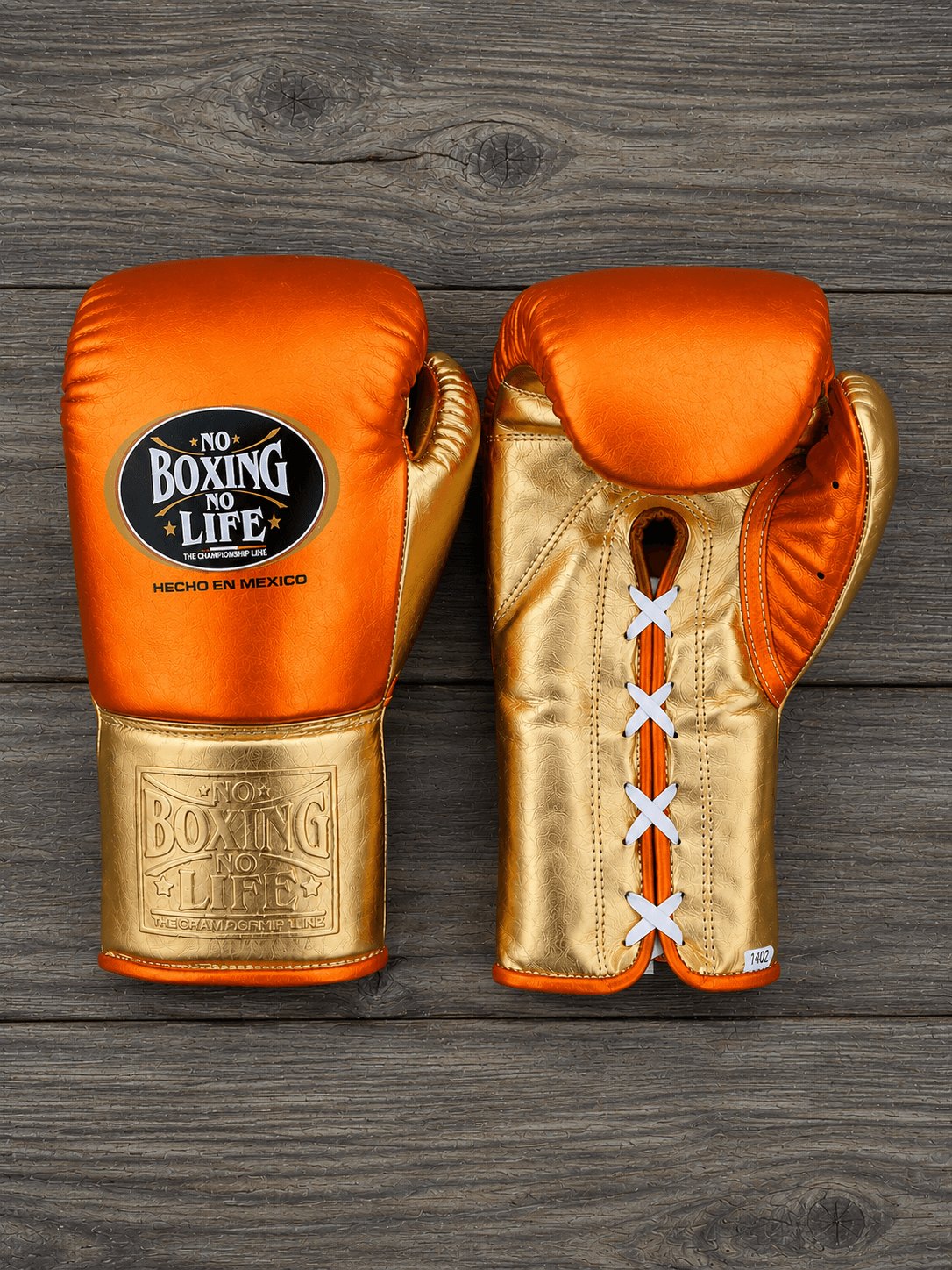 No Boxing No Life Orange/Gold Lace-Up Boxing Gloves Classic Training Gloves