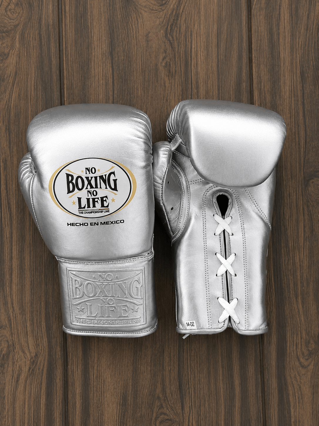 No Boxing No Life Silver Full View Leather Boxing Gloves