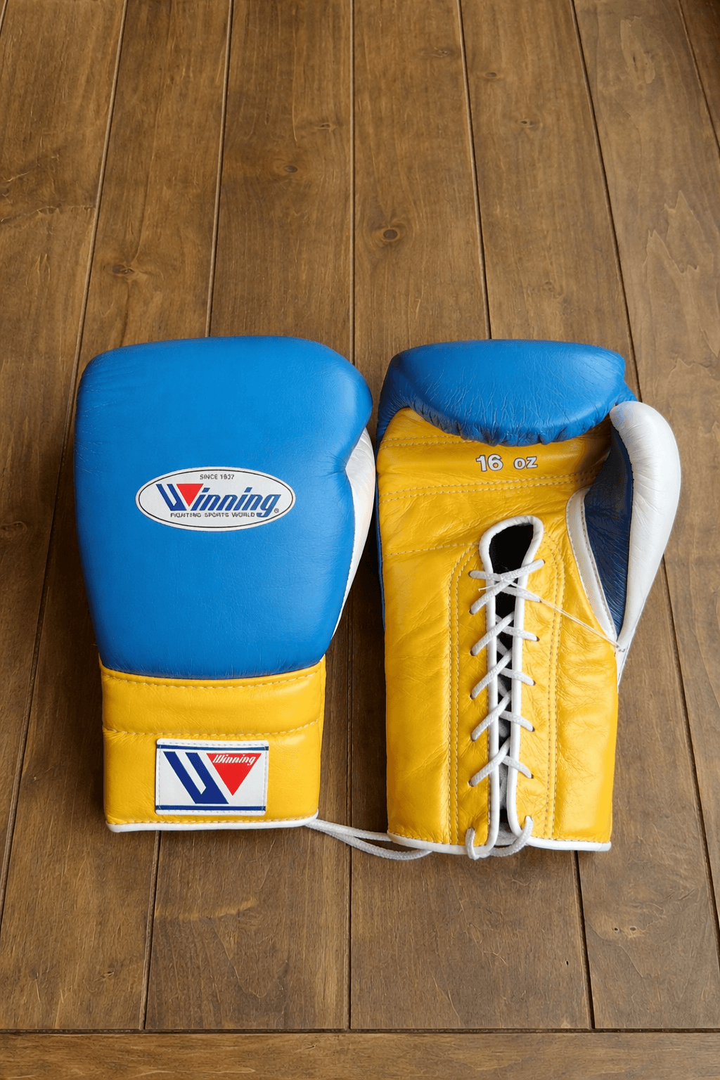 Winning Blue/Yellow/White Boxing Gloves Premium Gym Training Pair