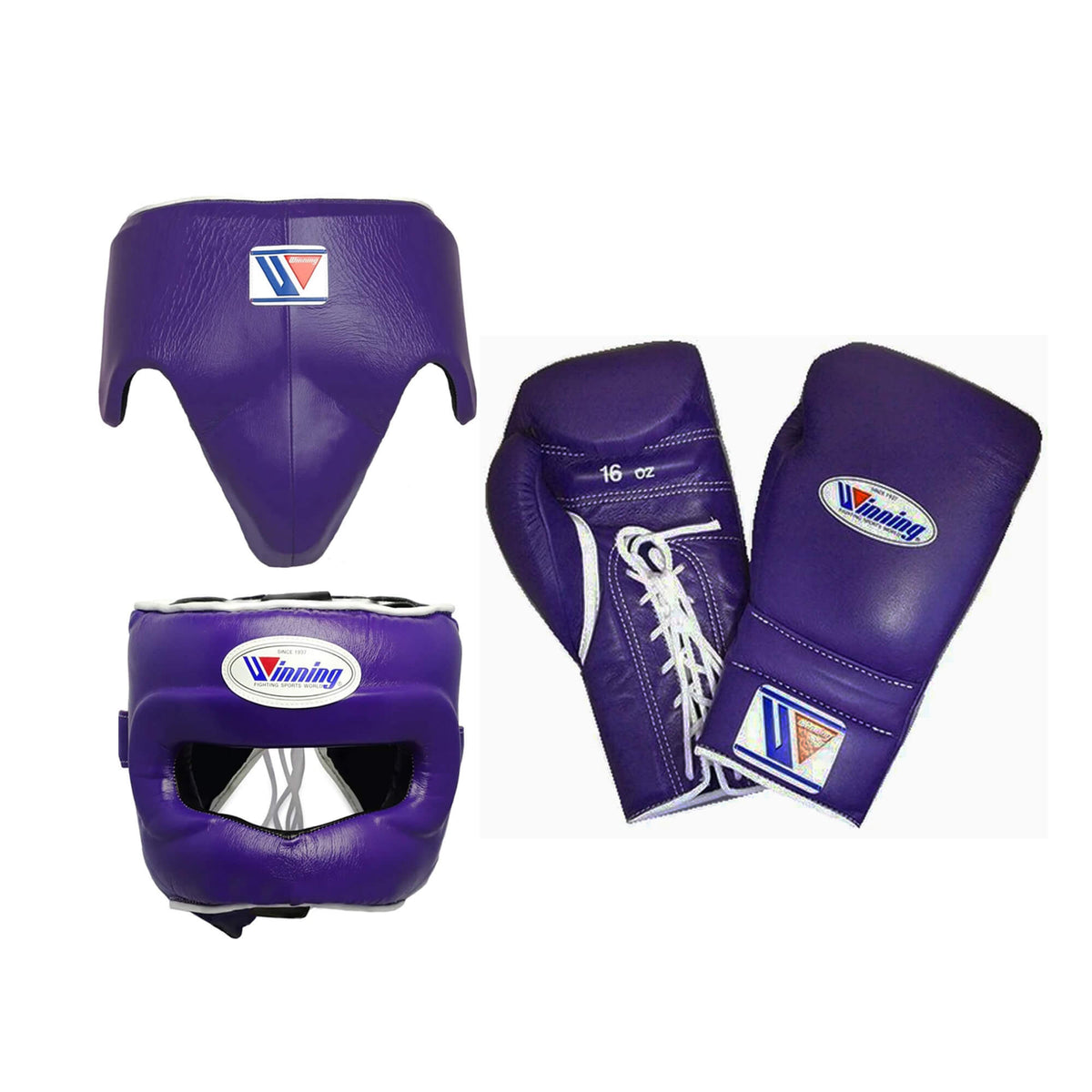 Winning Purple Full Boxing Set Gloves Headguard Groin Guard