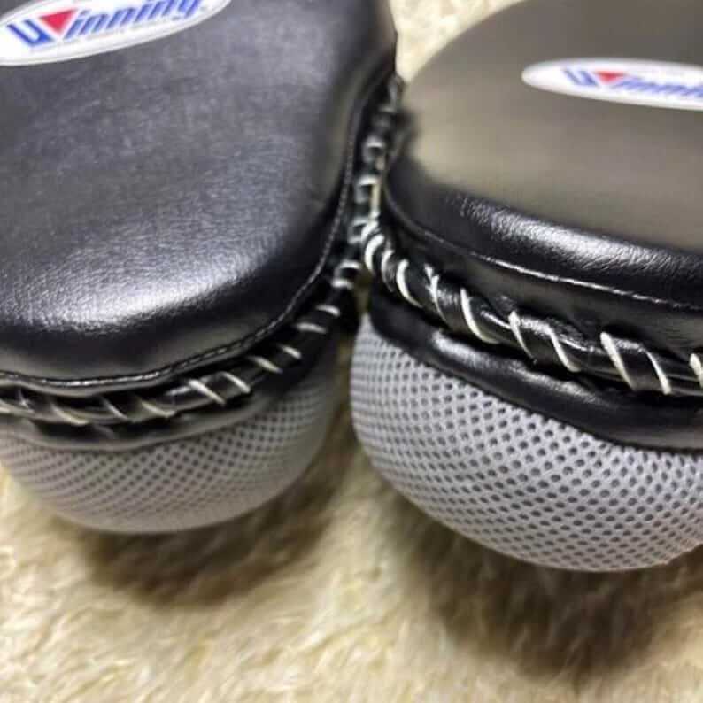 Winning Boxing Mitts Black Premium Leather Focus Mitts for Training Back View