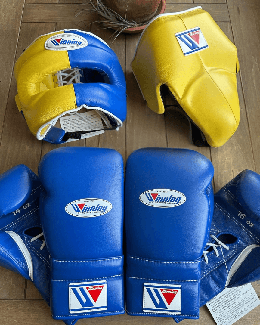 Winning Sparring Boxing Set Blue/Yellow Complete Gear Bundle