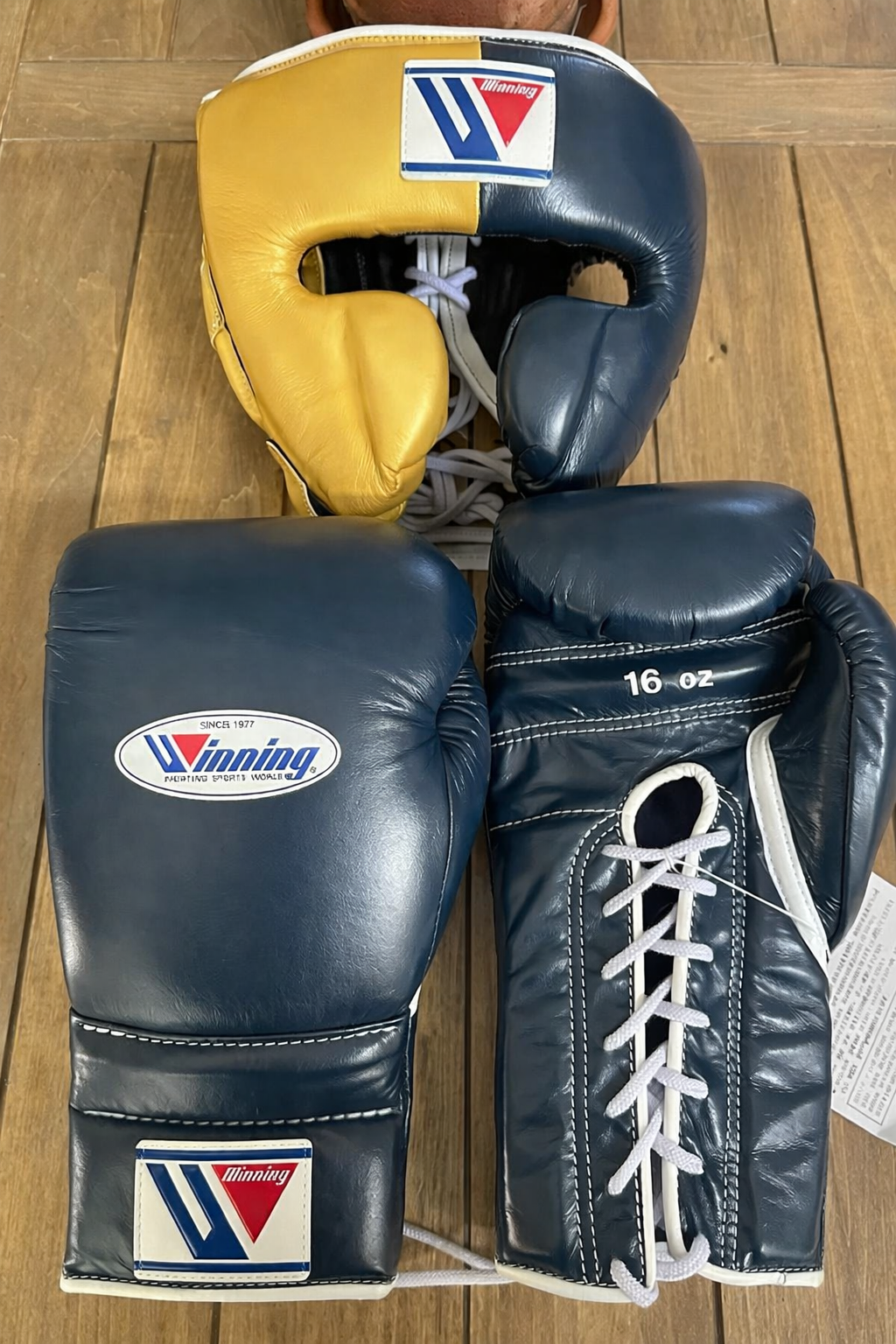 Winning Boxing Gloves Set Dark-Blue/Gold Heavy Duty Training Collection