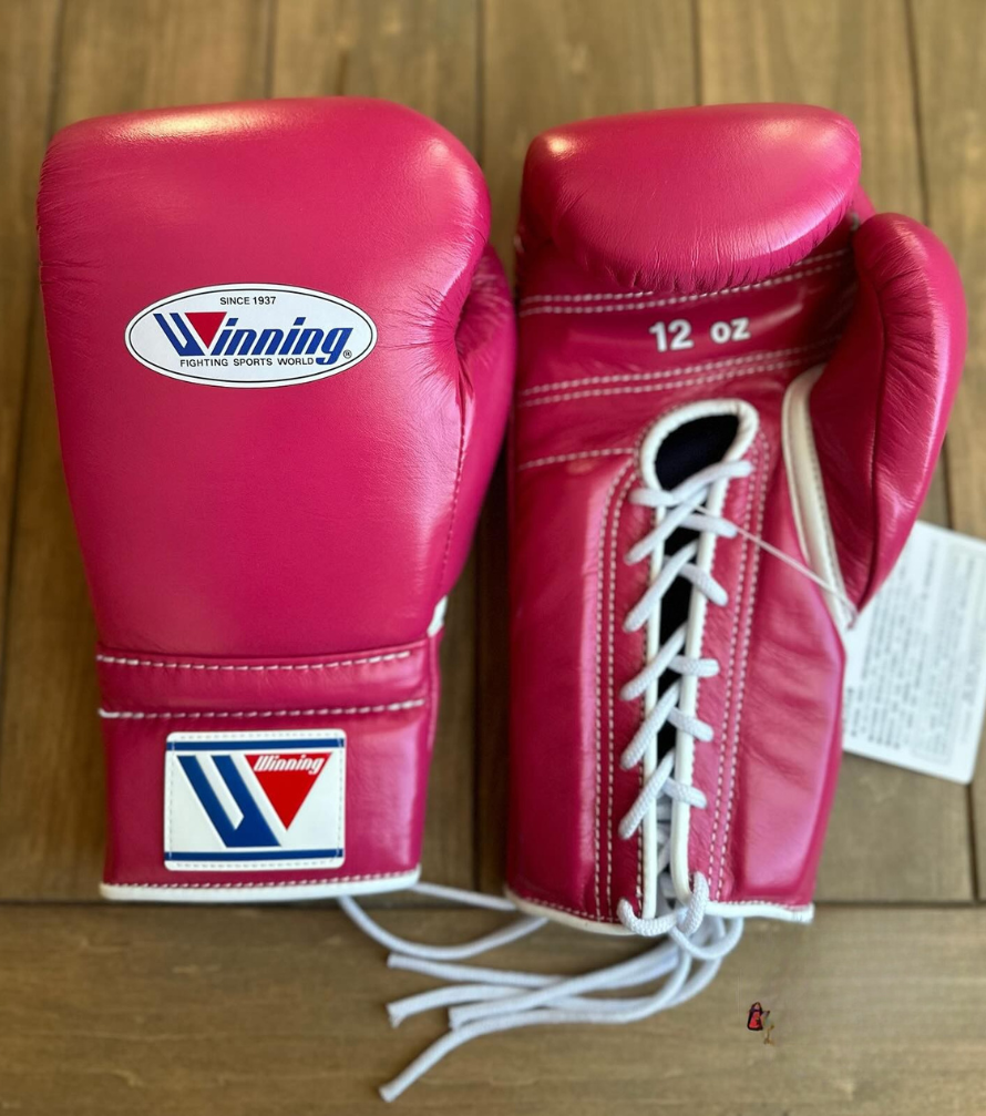 Winning Dark-Pink Leather Boxing Gloves Heavy Duty Training Pair