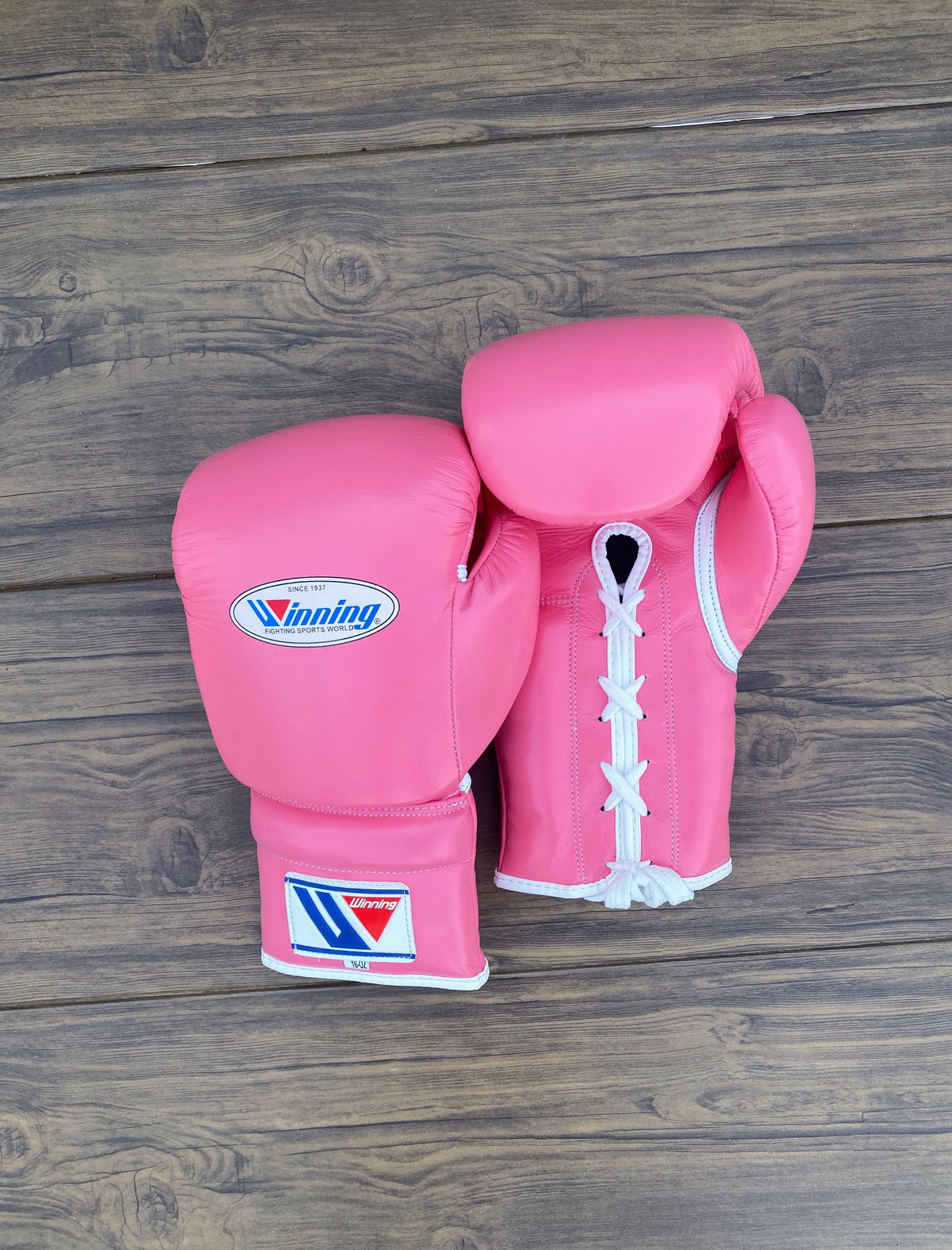 Winning Leather Boxing Set Pink Gloves Back and Front View