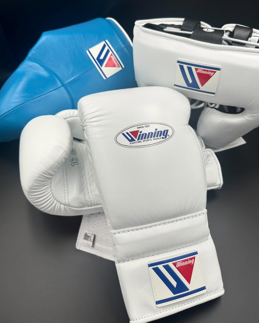 Winning Leather Boxing Set White/Blue Custom Training Collection
