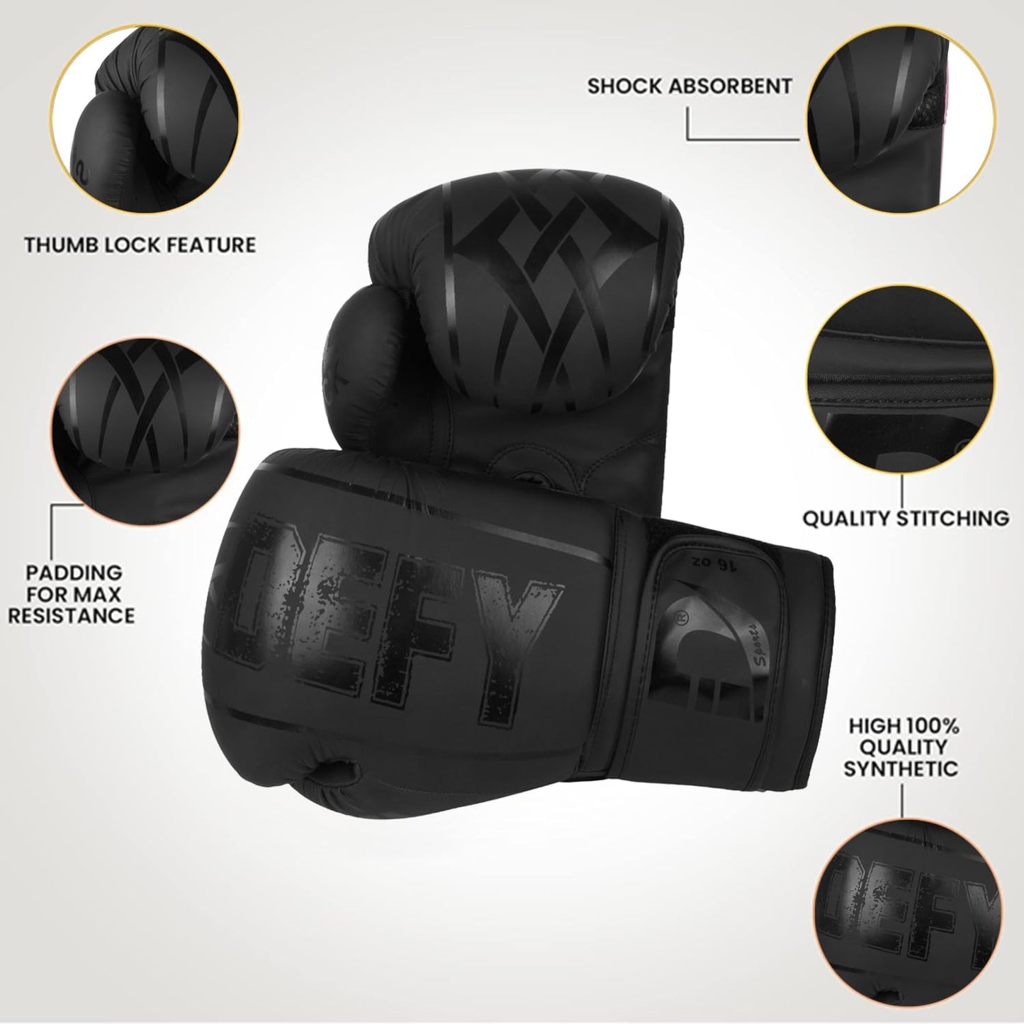 DEFY Boxing Gloves for Men & Women - Premium Quality Synthetic Leather Boxing Gloves for Training - Perfect for Punching Heavy Bags, Sparring, & Fighting Gloves