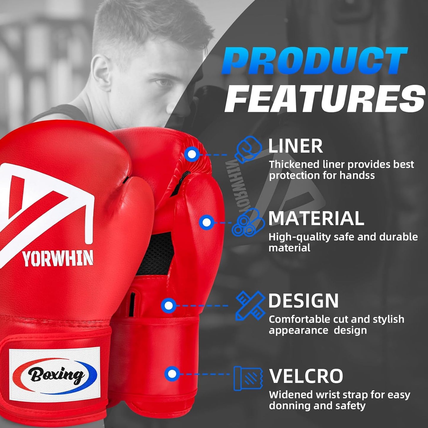 Boxing Gloves for Men Women, Training Sparring Boxing Gloves, Heavy Punching Bag Workout Gloves for Boxing Kickboxing Muay Thai Mixed Martial Arts MMA Training