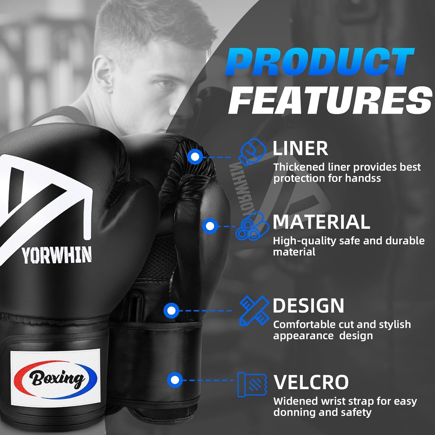 Boxing Gloves for Men Women, Training Sparring Boxing Gloves, Heavy Punching Bag Workout Gloves for Boxing Kickboxing Muay Thai Mixed Martial Arts MMA Training