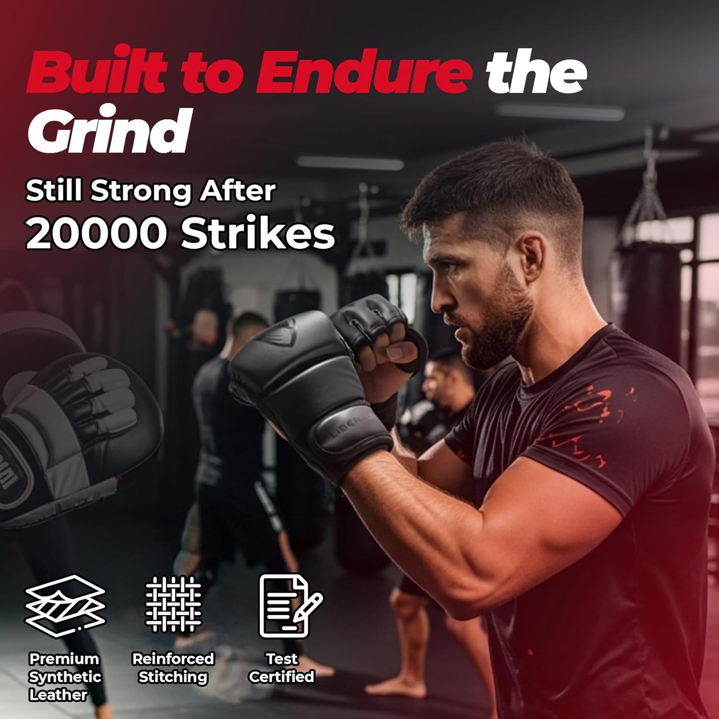 LIBERLUPUS MMA Gloves for Men– Open Palm Training Gloves for Grappling, Kickboxing, Muay Thai, Light Sparring, Youth Self-Defense, Heavy Bag Workouts – Durable Synthetic Leather with Wrist Support