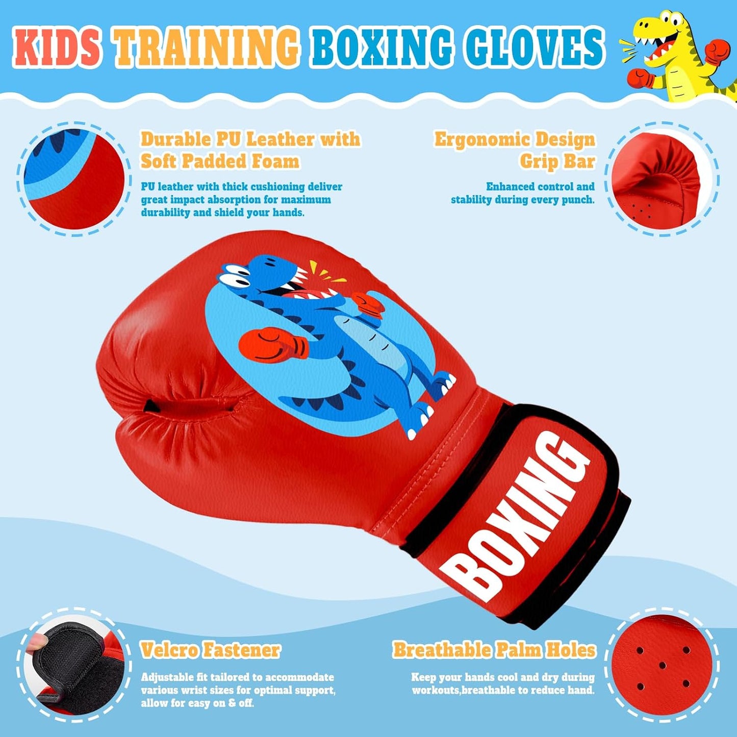 Kids Boxing Gloves for Boys & Girls, Youth Boxing Training Gloves for Kids Age 3 to 9 Years, 4OZ Training Sparring Gloves for Punching Bag Kickboxing Muay Thai MMA