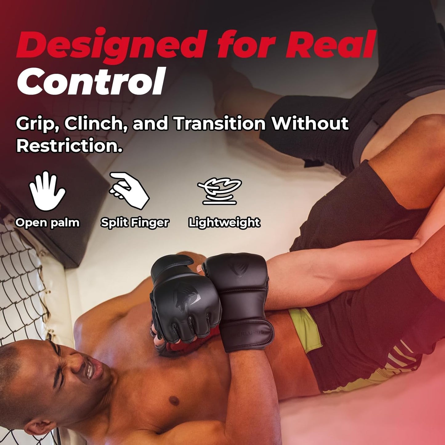 LIBERLUPUS MMA Gloves for Men– Open Palm Training Gloves for Grappling, Kickboxing, Muay Thai, Light Sparring, Youth Self-Defense, Heavy Bag Workouts – Durable Synthetic Leather with Wrist Support