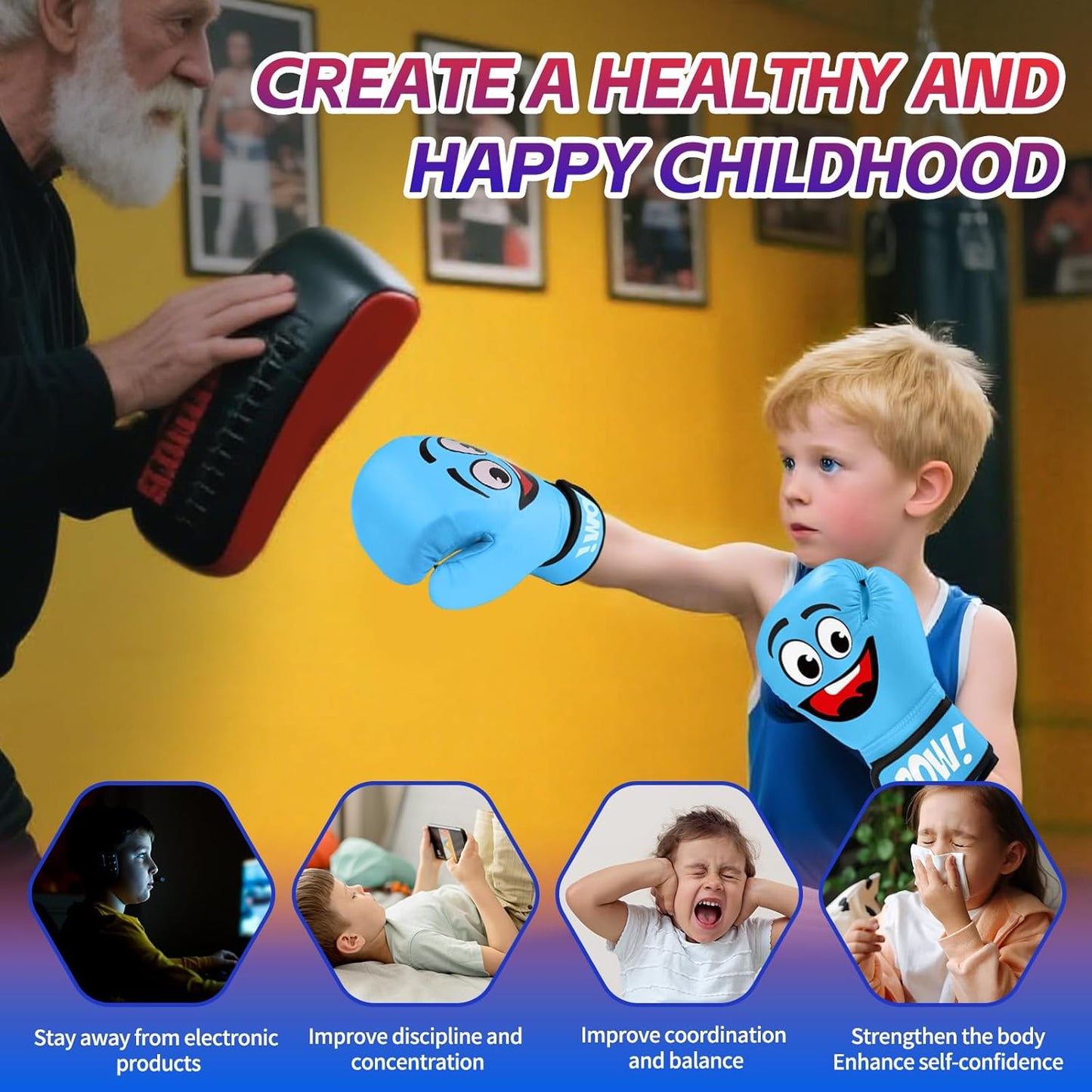 Kids Boxing Gloves for 3-8 Years Boys and Girls, Youth & Toddler Boxing Training Sparring Gloves for Punching Bag, Kickboxing, Muay Thai, MMA