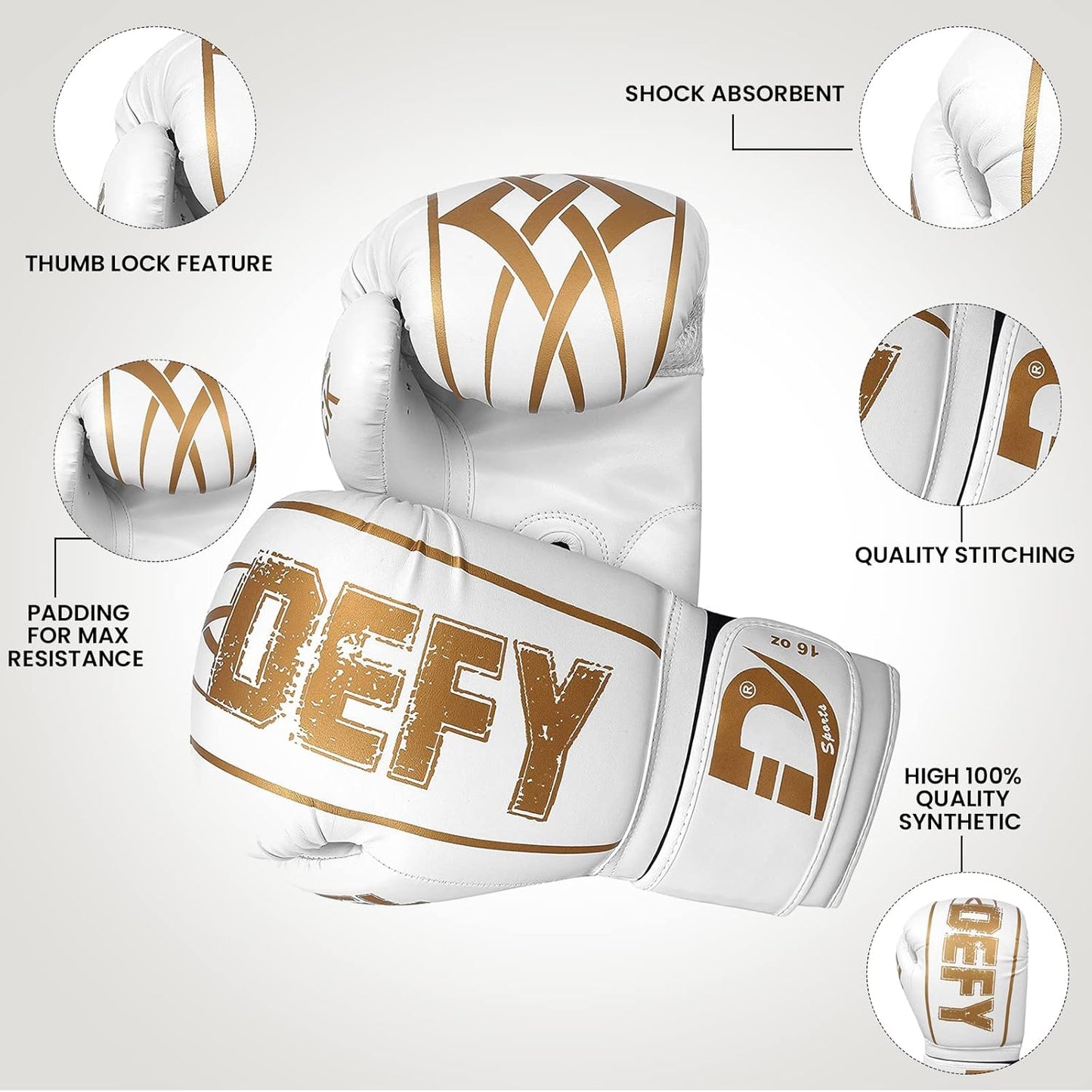 DEFY Boxing Gloves for Men & Women - Premium Quality Synthetic Leather Boxing Gloves for Training - Perfect for Punching Heavy Bags, Sparring, & Fighting Gloves