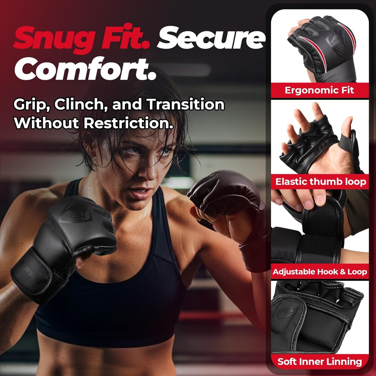 LIBERLUPUS MMA Gloves for Men– Open Palm Training Gloves for Grappling, Kickboxing, Muay Thai, Light Sparring, Youth Self-Defense, Heavy Bag Workouts – Durable Synthetic Leather with Wrist Support