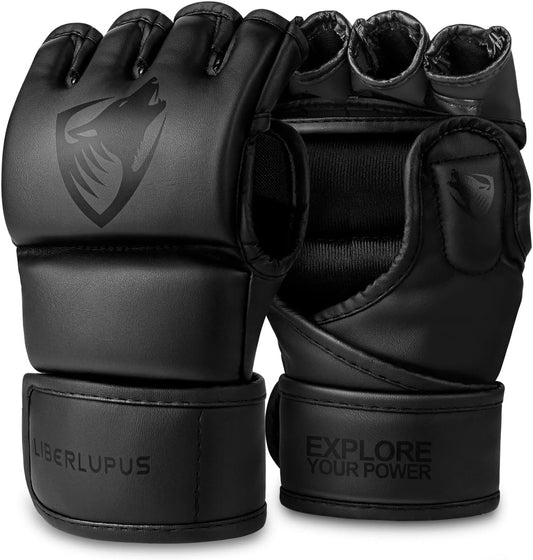 LIBERLUPUS MMA Gloves for Men– Open Palm Training Gloves for Grappling, Kickboxing, Muay Thai, Light Sparring, Youth Self-Defense, Heavy Bag Workouts – Durable Synthetic Leather with Wrist Support