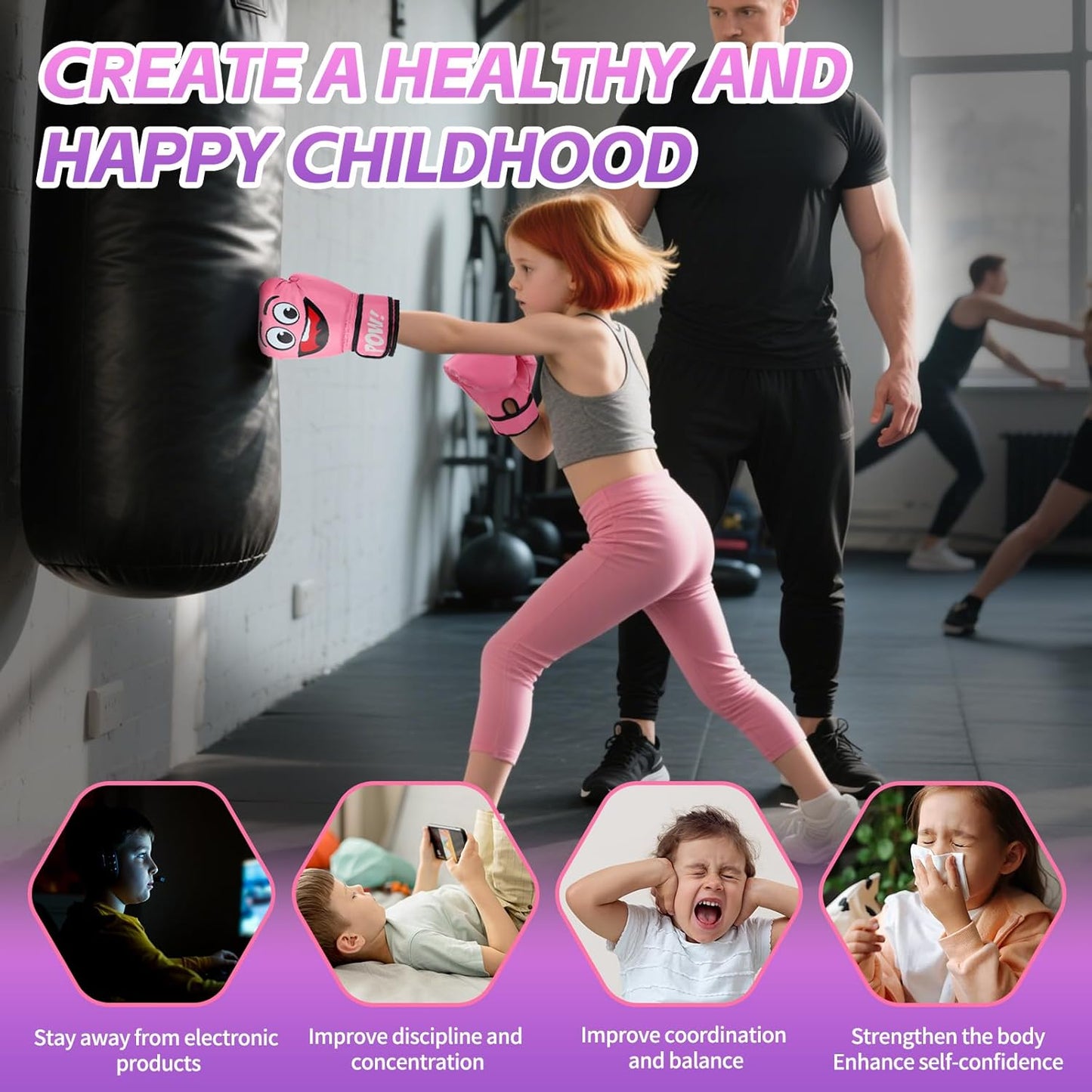 Kids Boxing Gloves for 3-8 Years Boys and Girls, Youth & Toddler Boxing Training Sparring Gloves for Punching Bag, Kickboxing, Muay Thai, MMA