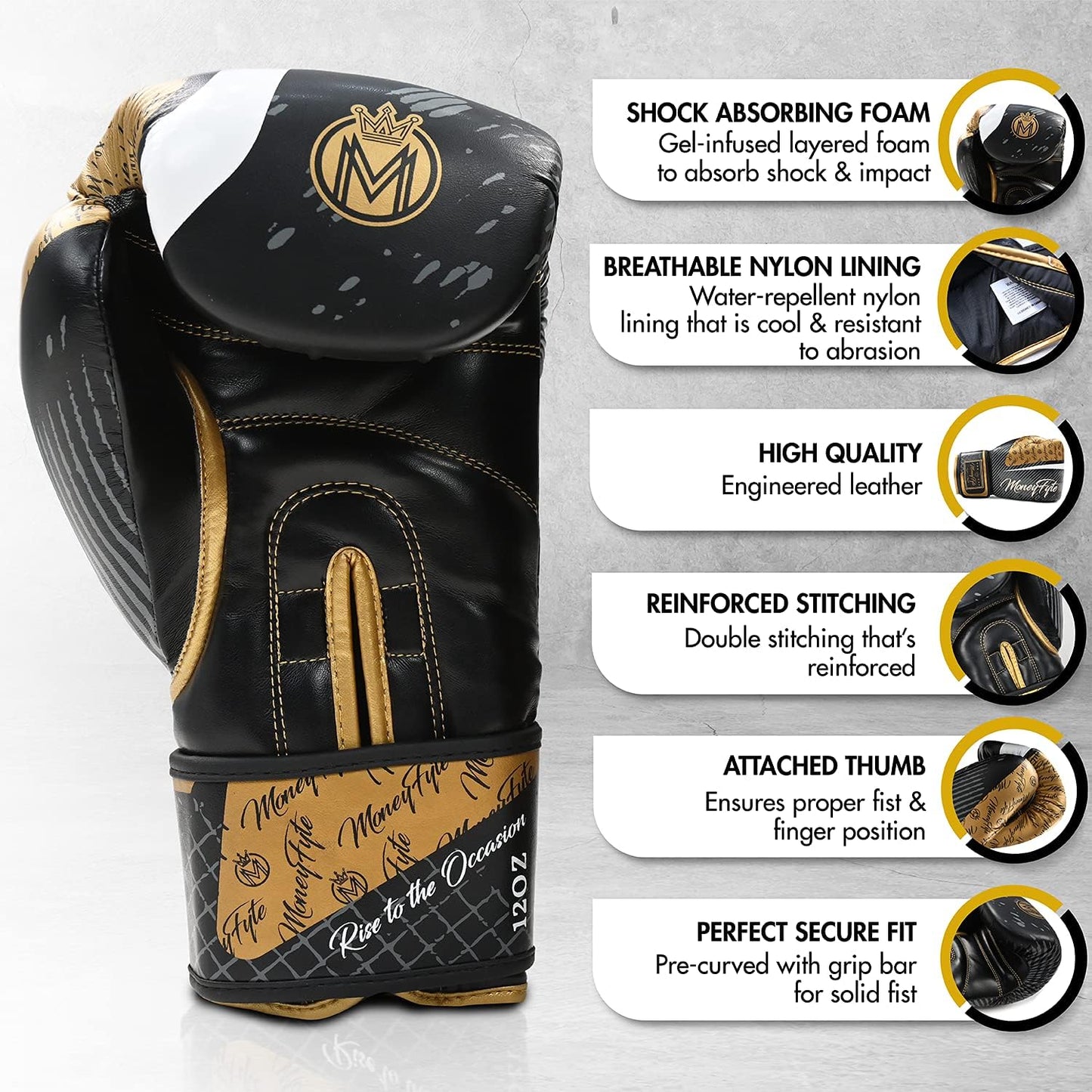 Boxing Gloves for Men & Women - Boxing, Kickboxing, Muay Thai, MMA, Training & Sparring - Punching Bag & Heavy Bag Gloves - MoneyFyte