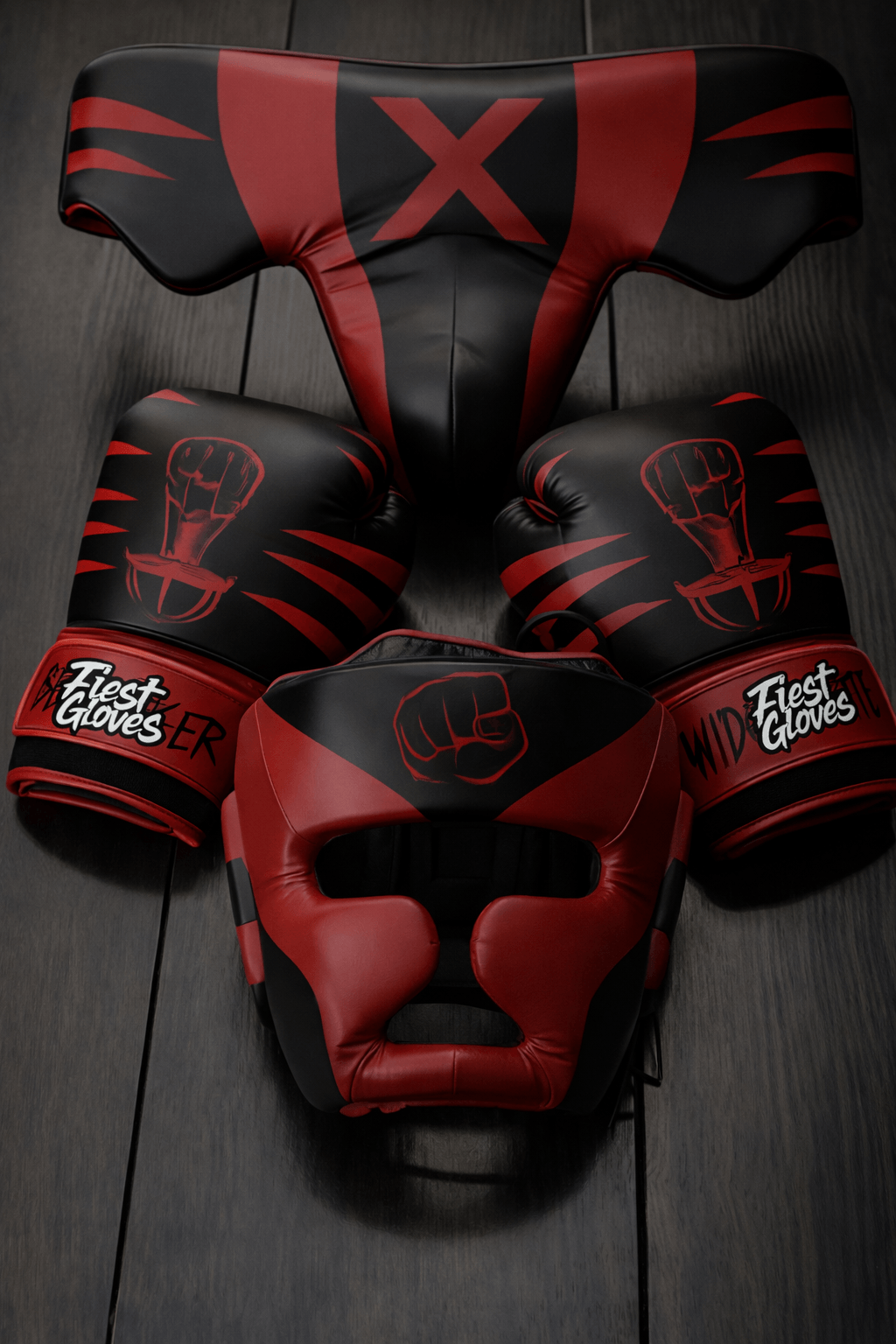 Fiest Winning Style Boxing Sets Black/Red Gloves and Mitts with Secure Straps