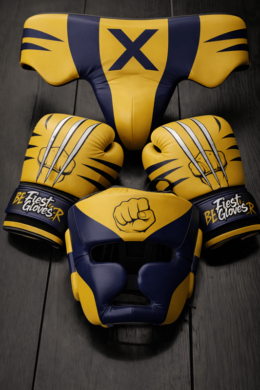 Fiest Winning Style Boxing Sets Yellow/Blue Padded Gloves and Mitts for Daily Training