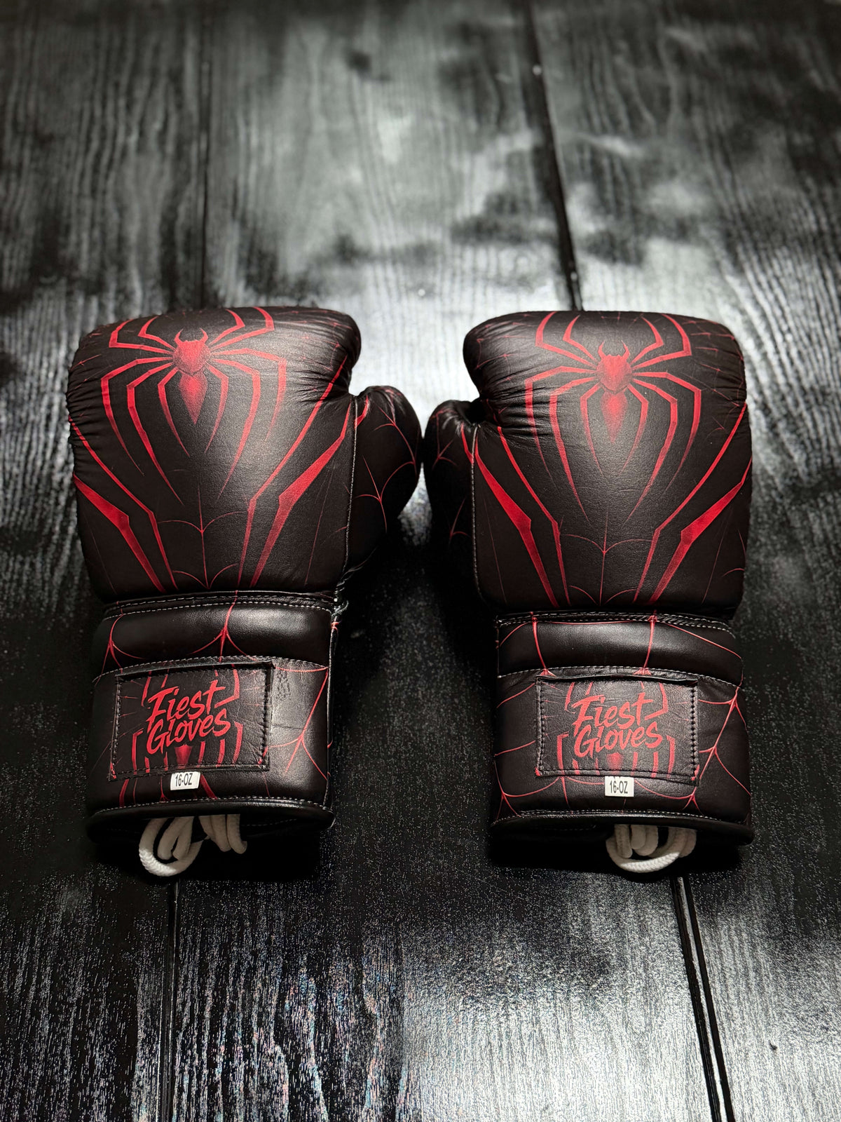 Fiest Winning Style Boxing Gloves Black/Red Curved Leather Gloves Back View