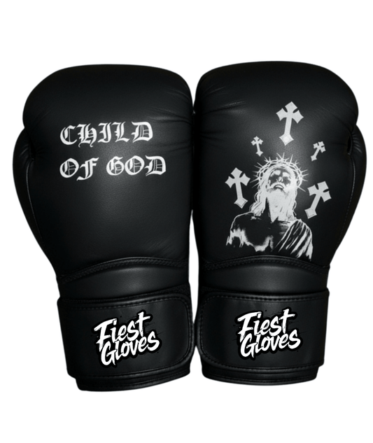 Fiest Winning Style Boxing Gloves Black/White Padded Leather Gloves