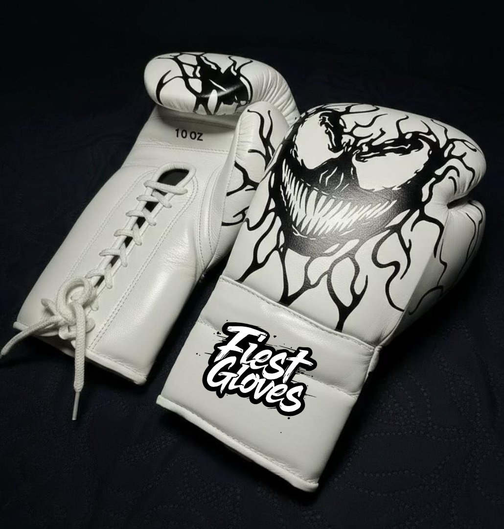 Fiest Winning Style White/Black Boxing Gloves Durable Gym Sparring