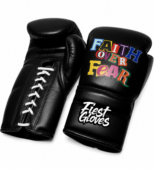 Fiest Winning Style Black Leather Boxing Gloves Custom Fit