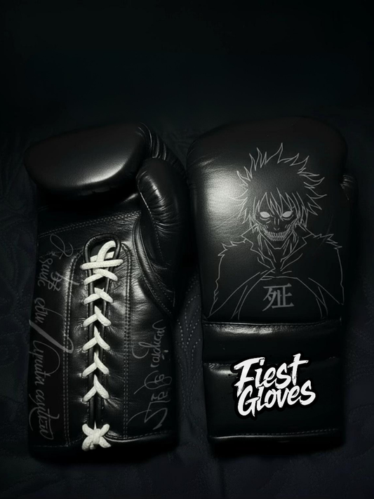 Fiest Winning Style Black Full View Leather Boxing Gloves