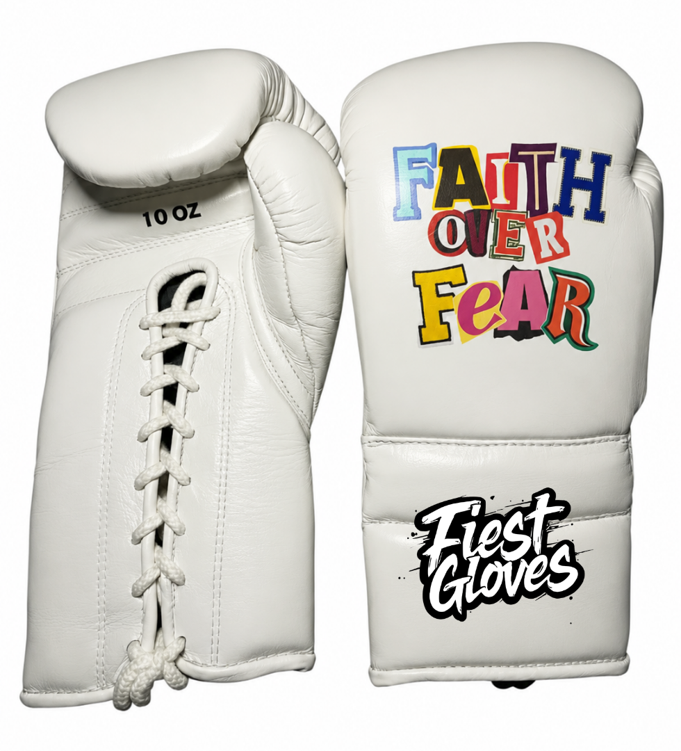 Fiest Winning Style White Leather Boxing Gloves Classic Design
