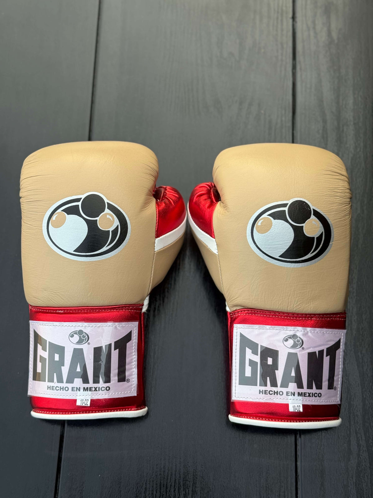 Grant Boxing Gloves Beige/Red/White Padded Leather Gloves Back View