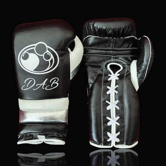 Grant Black/White/Silver Leather Boxing Gloves Classic Design Pair