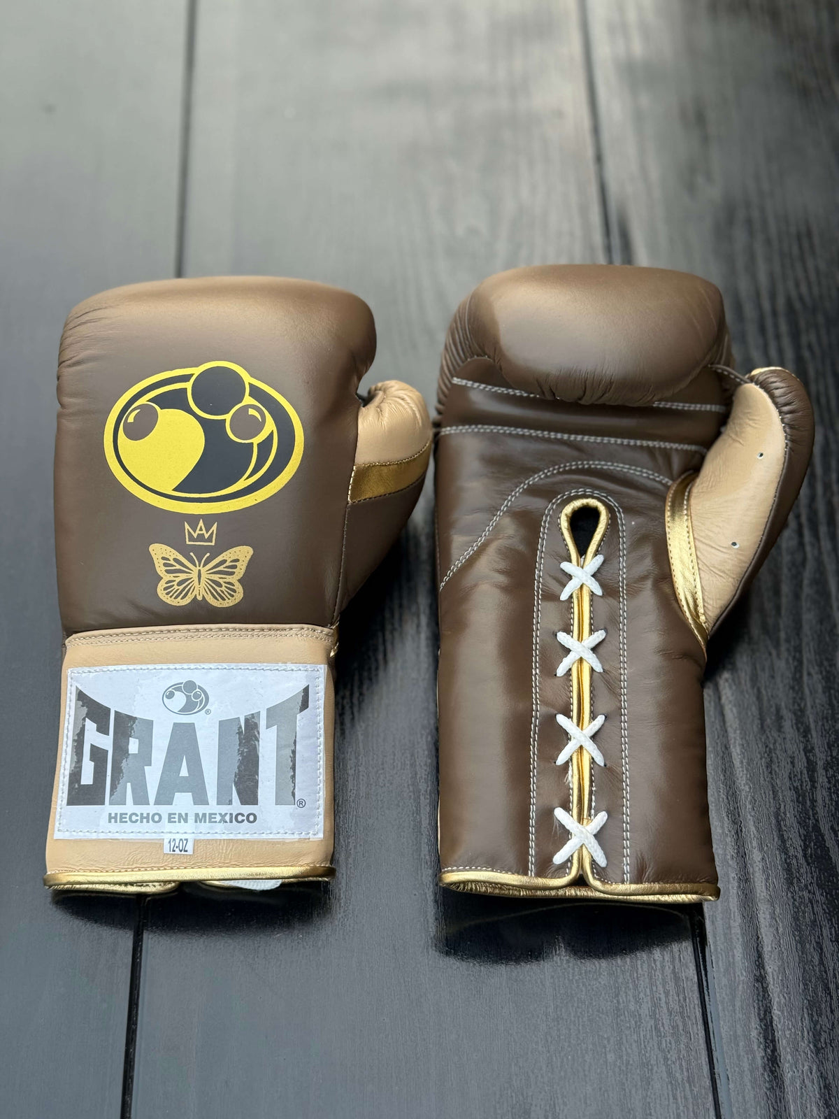 Grant Boxing Gloves Brown/Beige/Gold Leather Training Gloves Front View