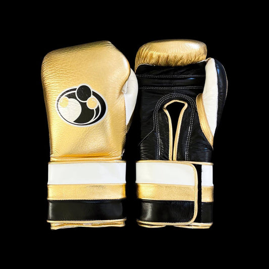 Grant Boxing Gloves Gold/Black/White on Hands Training Action Shot